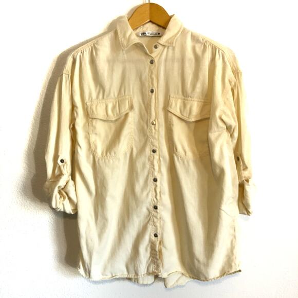 Zara yellow collared button up blouse shirt lightweight solid pastel  Size XS - Picture 1 of 6